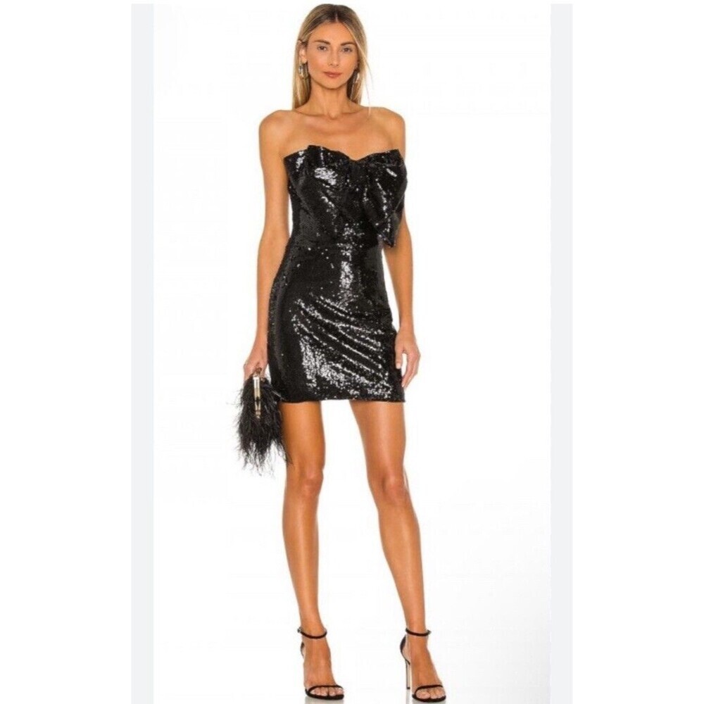 RONNY KOBO Sequin Embellished Lindsay Bow Front Mini Dress Black Women’s Size S
